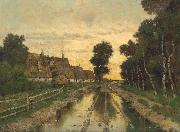 Karl Heffner Nach dem Unwetter: Bauernkaten entlang einer Dorfstrasse im Herbst France oil painting artist